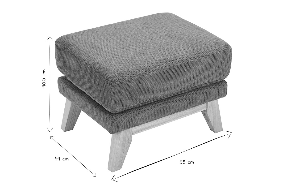 Pouf repose-pieds scandinave en tissu chenille terre br�l�e et bois clair OSLO