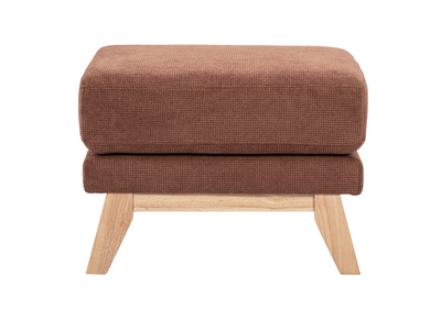 Pouf repose-pieds scandinave en tissu chenille terre br&ucirc;l&eacute;e et bois clair OSLO
