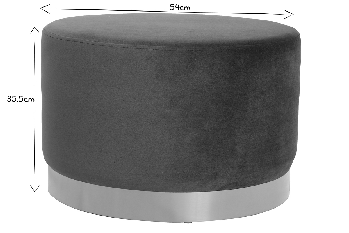 Pouf rond design en tissu velours bleu canard et métal doré D54 cm AMAYA