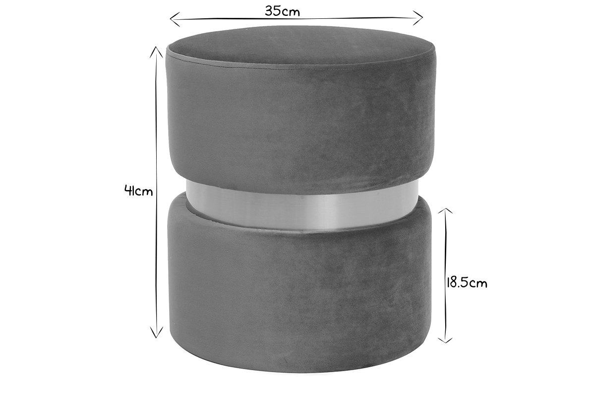 Pouf rond design en tissu velours gris et m�tal dor� D35 cm JOY