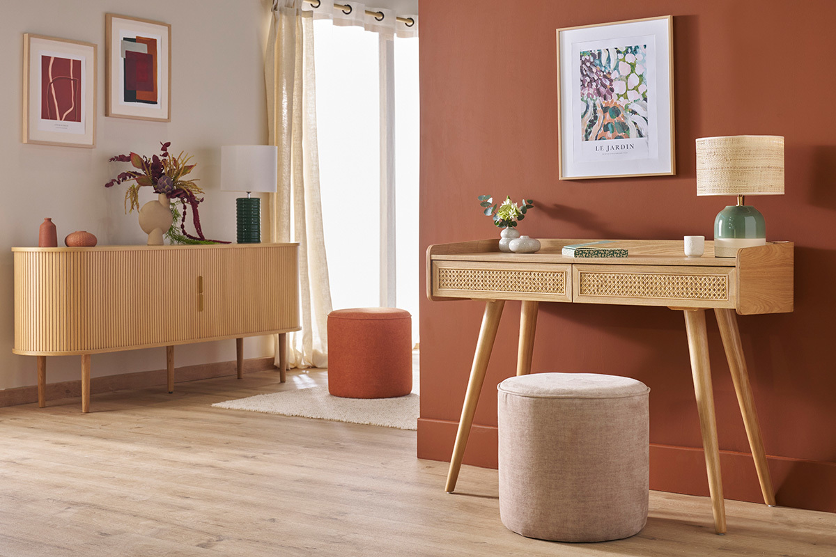 Pouf rond en tissu beige D40 cm COQ