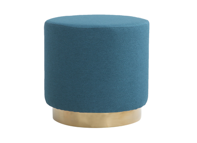 Pouf rond en tissu bleu canard et m&eacute;tal dor&eacute; BETTY