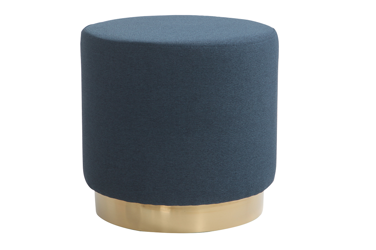 Pouf rond en tissu bleu et m�tal dor� BETTY