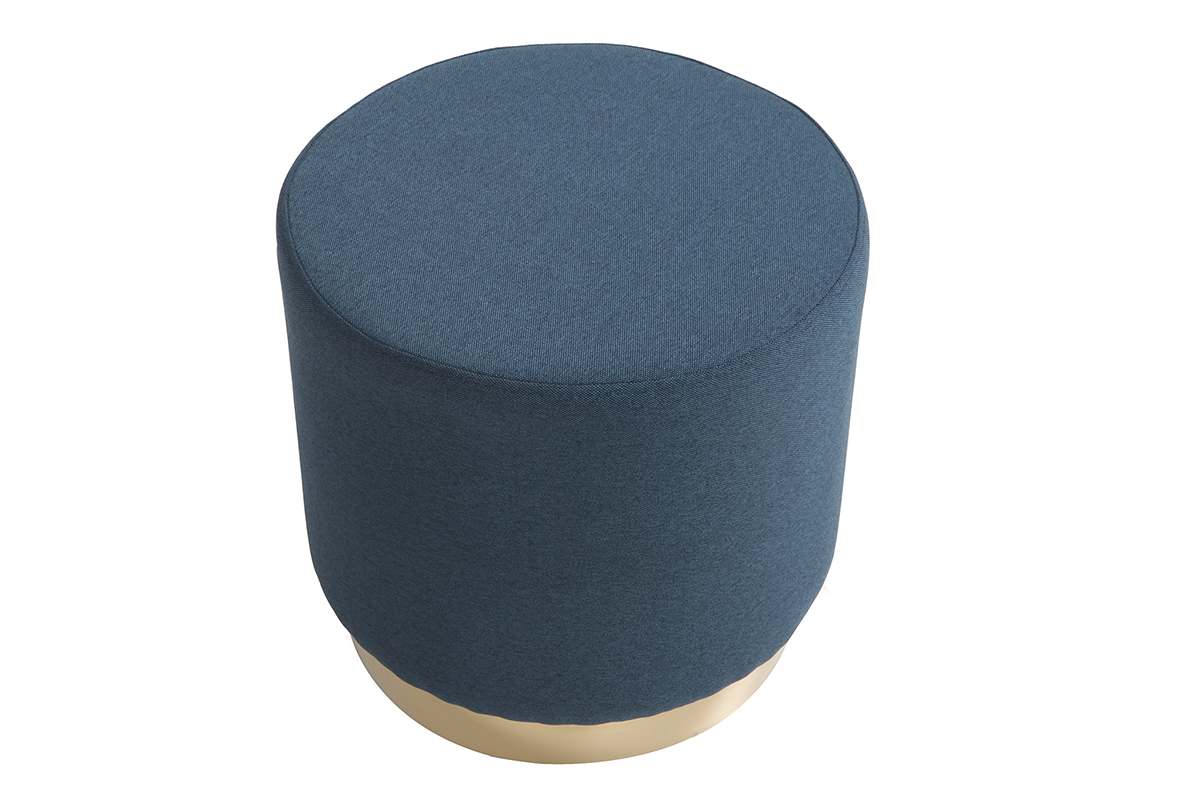 Pouf rond en tissu bleu et m�tal dor� BETTY