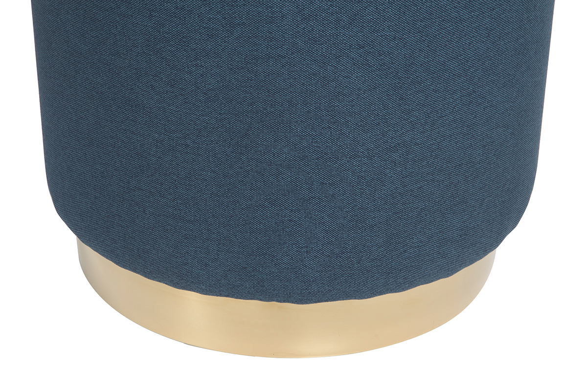 Pouf rond en tissu bleu et m�tal dor� BETTY