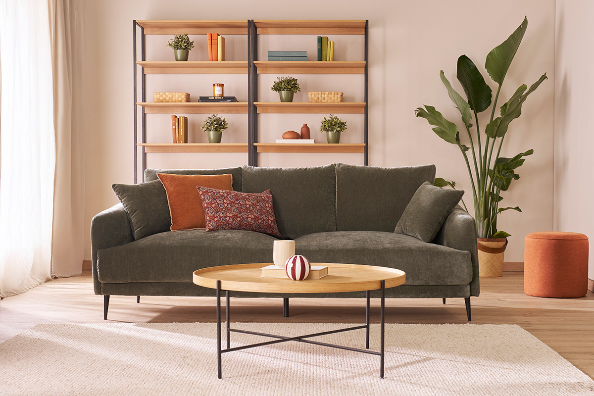 Pouf rond en tissu brique D40 cm COQ