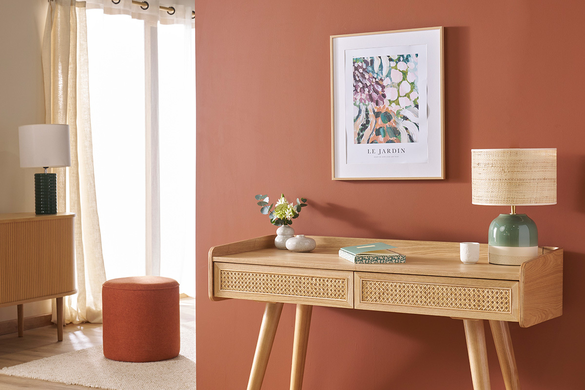 Pouf rond en tissu brique D40 cm COQ