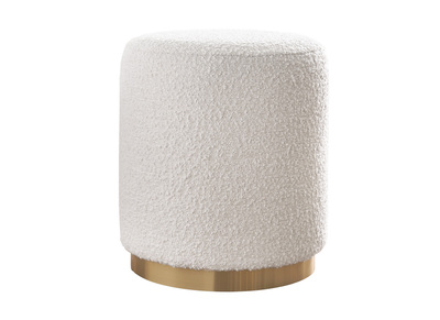 Pouf rond en tissu effet laine bouclée blanc cassé et métal doré D40 cm AMAYA