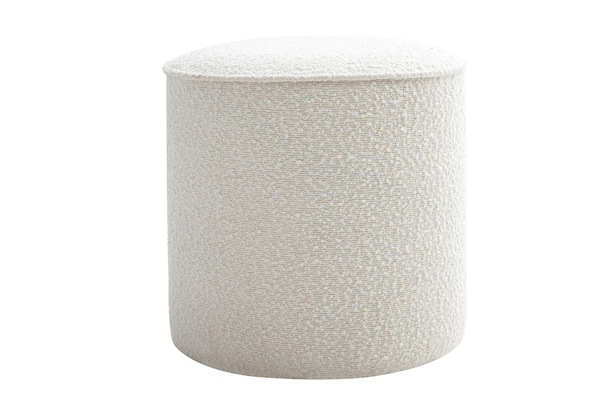 Pouf rond en tissu effet laine boucle blanc D40 cm PAUL