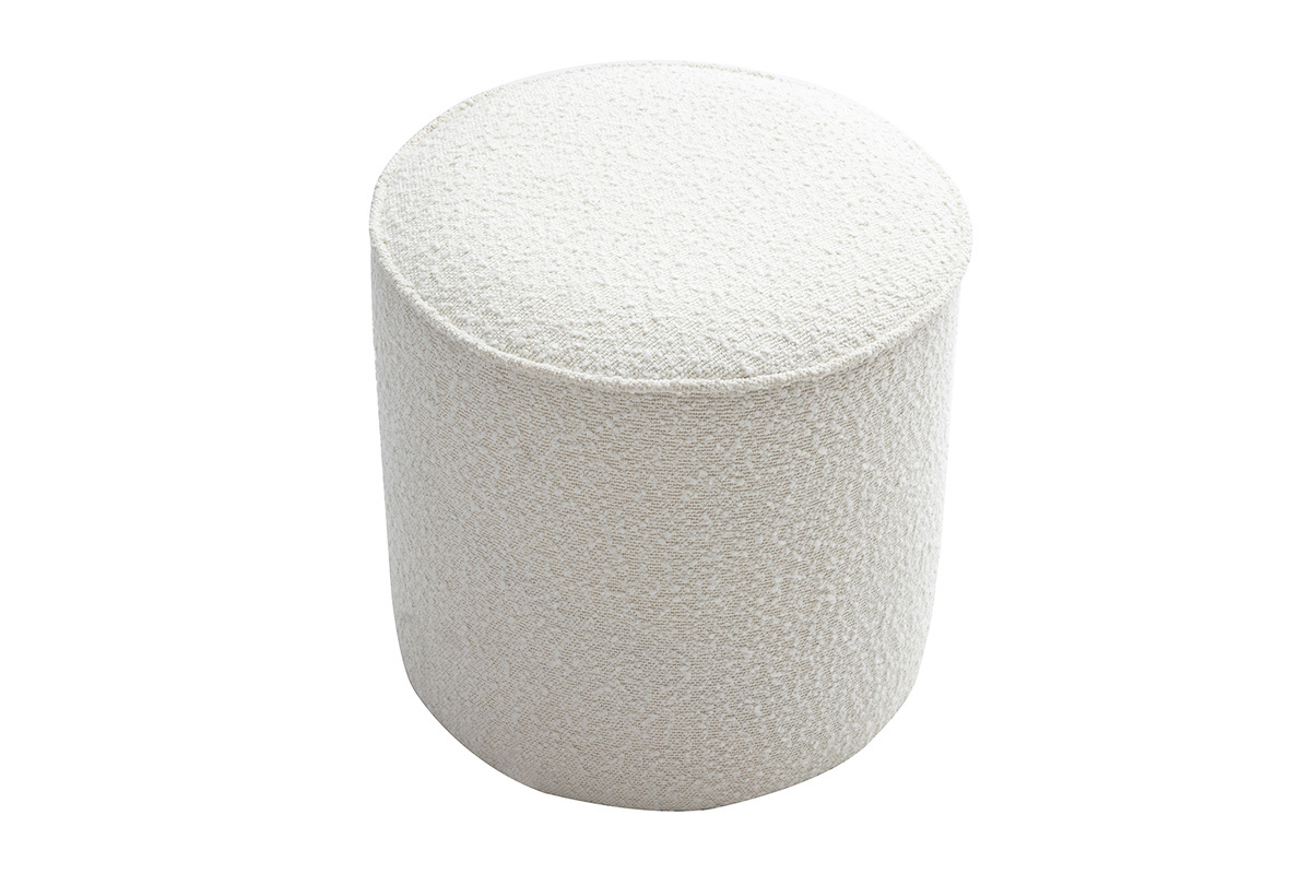 Pouf rond en tissu effet laine boucle blanc D40 cm PAUL