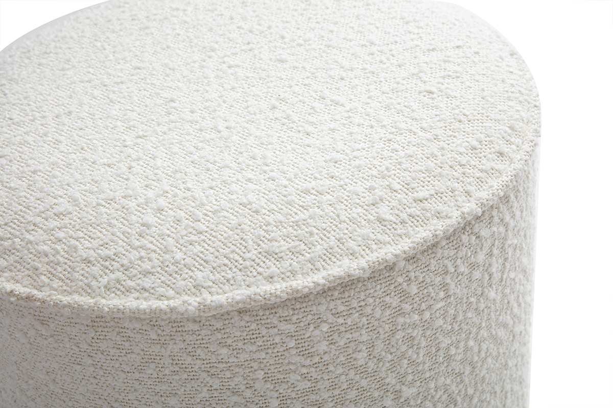 Pouf rond en tissu effet laine boucle blanc D40 cm PAUL