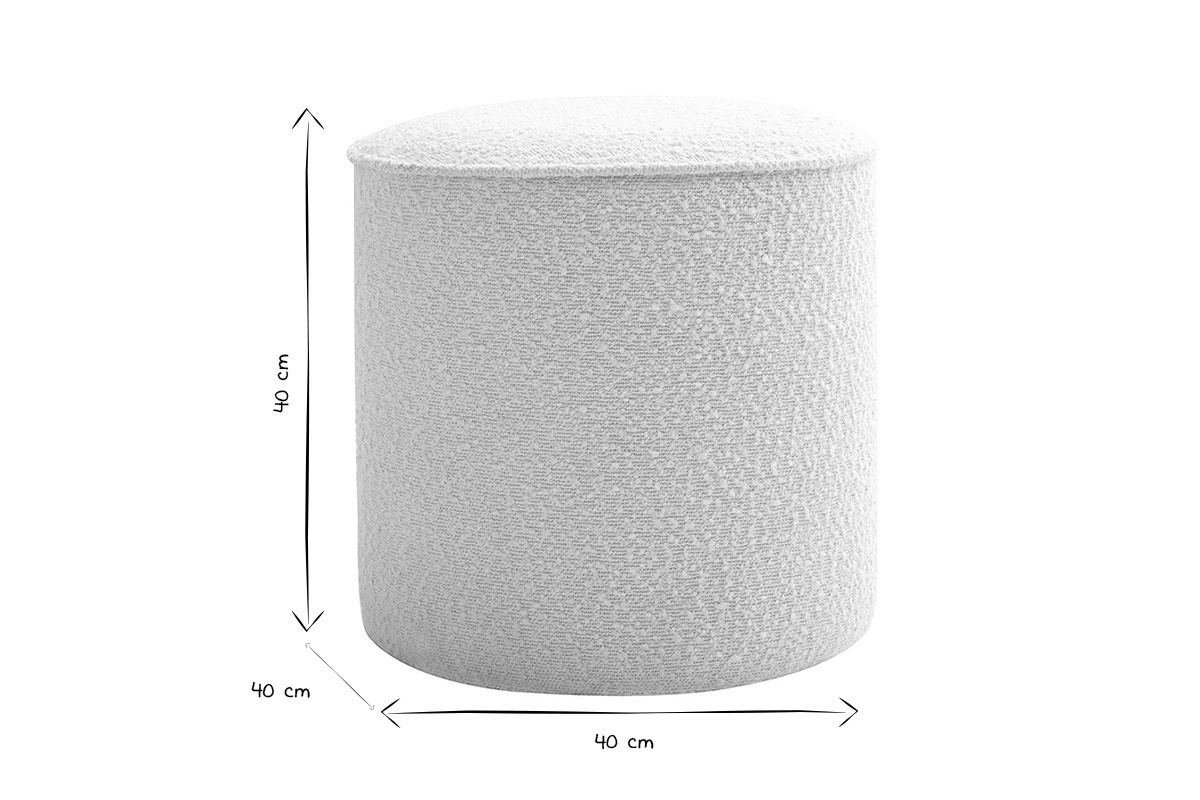 Pouf rond en tissu effet laine boucle blanc D40 cm PAUL