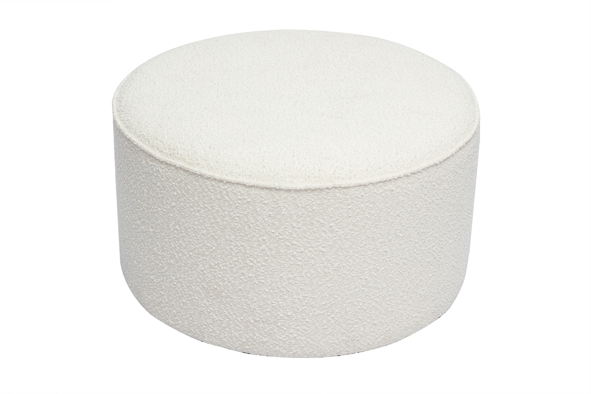 Pouf rond en tissu effet laine boucle blanc D70 cm PAUL
