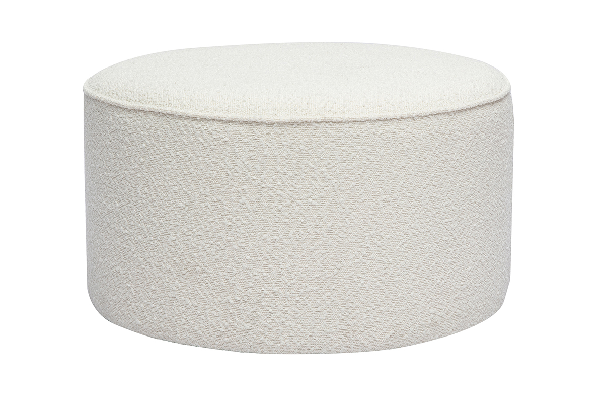 Pouf rond en tissu effet laine boucle blanc D70 cm PAUL