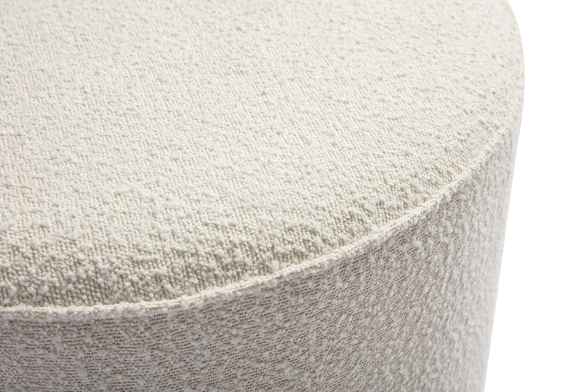 Pouf rond en tissu effet laine boucle blanc D70 cm PAUL
