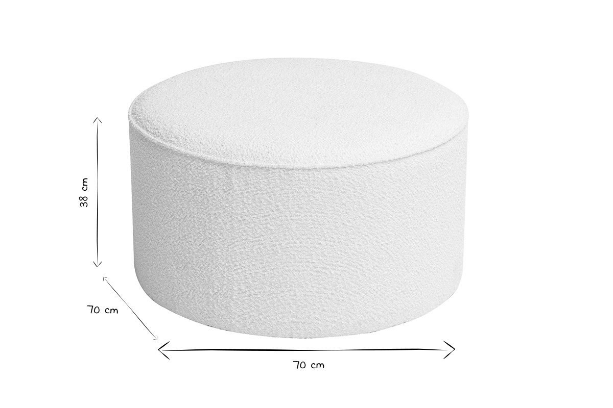 Pouf rond en tissu effet laine boucle blanc D70 cm PAUL