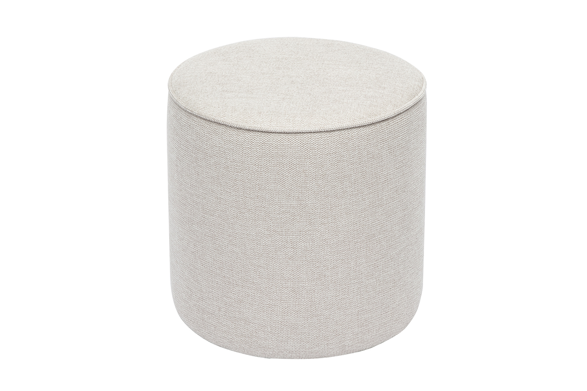 Pouf rond en tissu effet velours textur beige D40 cm PAUL