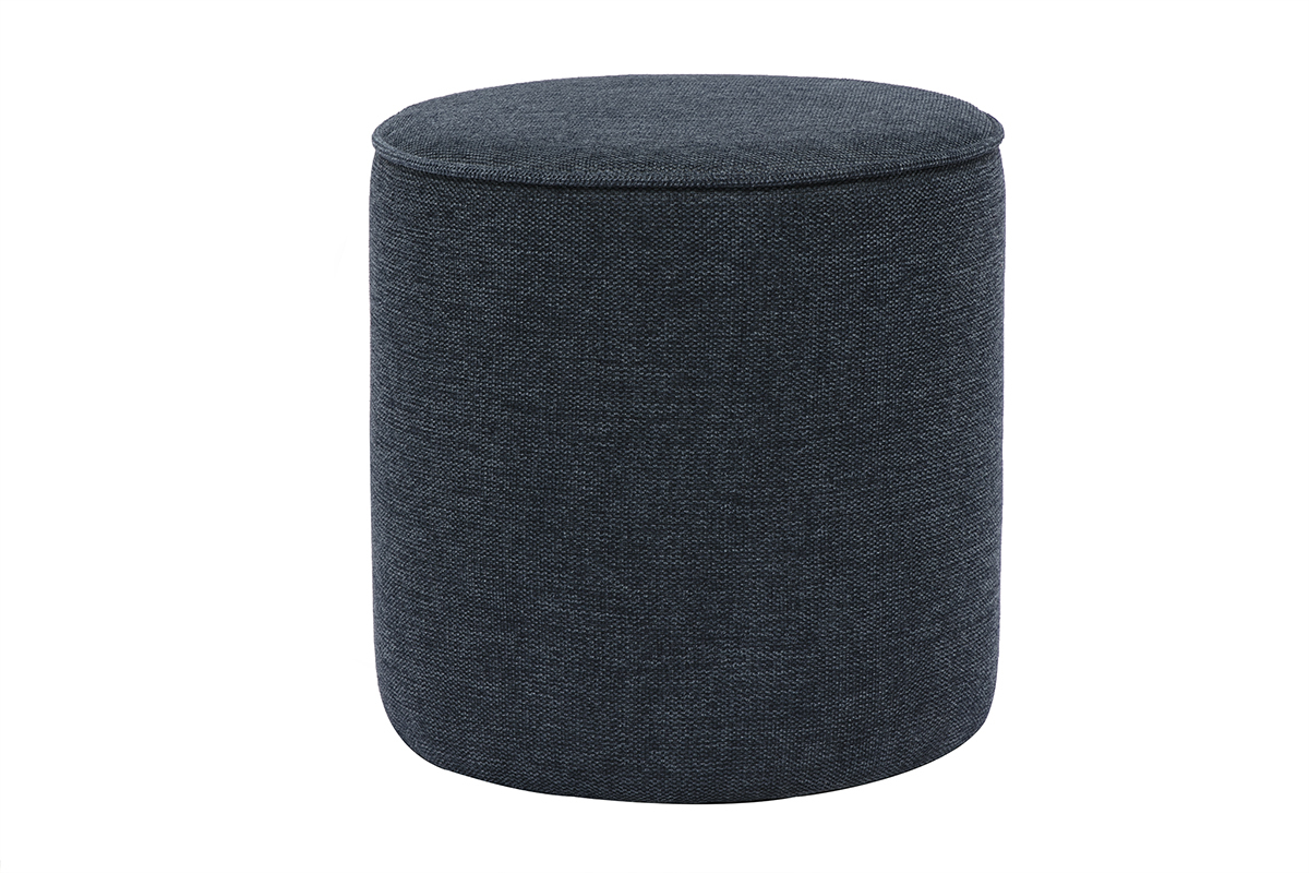Pouf rond en tissu effet velours textur bleu fonc D40 cm PAUL