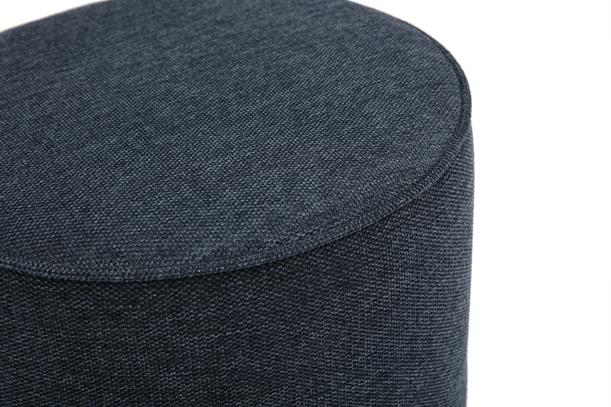 Pouf rond en tissu effet velours textur bleu fonc D40 cm PAUL
