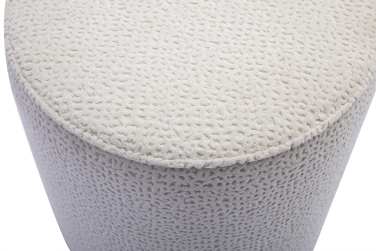 Pouf rond en tissu effet velours textur� �cru � motifs D40 cm WANGA