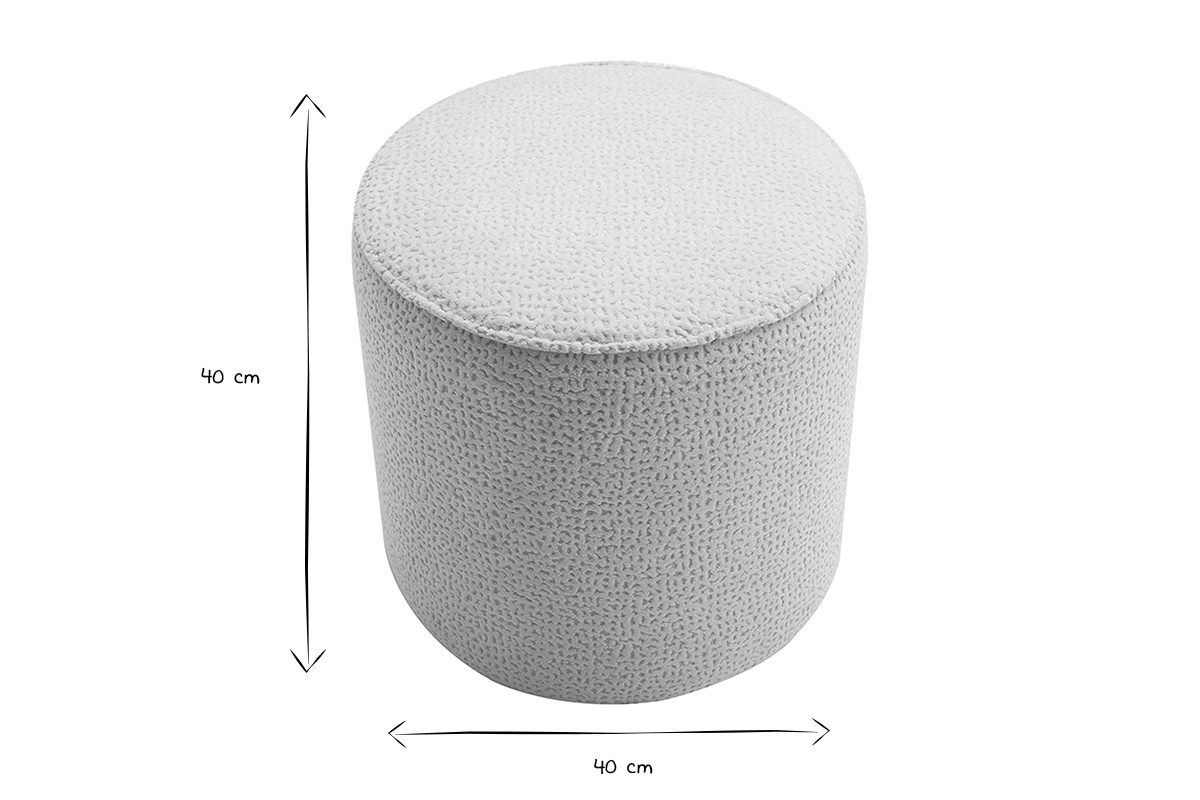 Pouf rond en tissu effet velours textur� �cru � motifs D40 cm WANGA