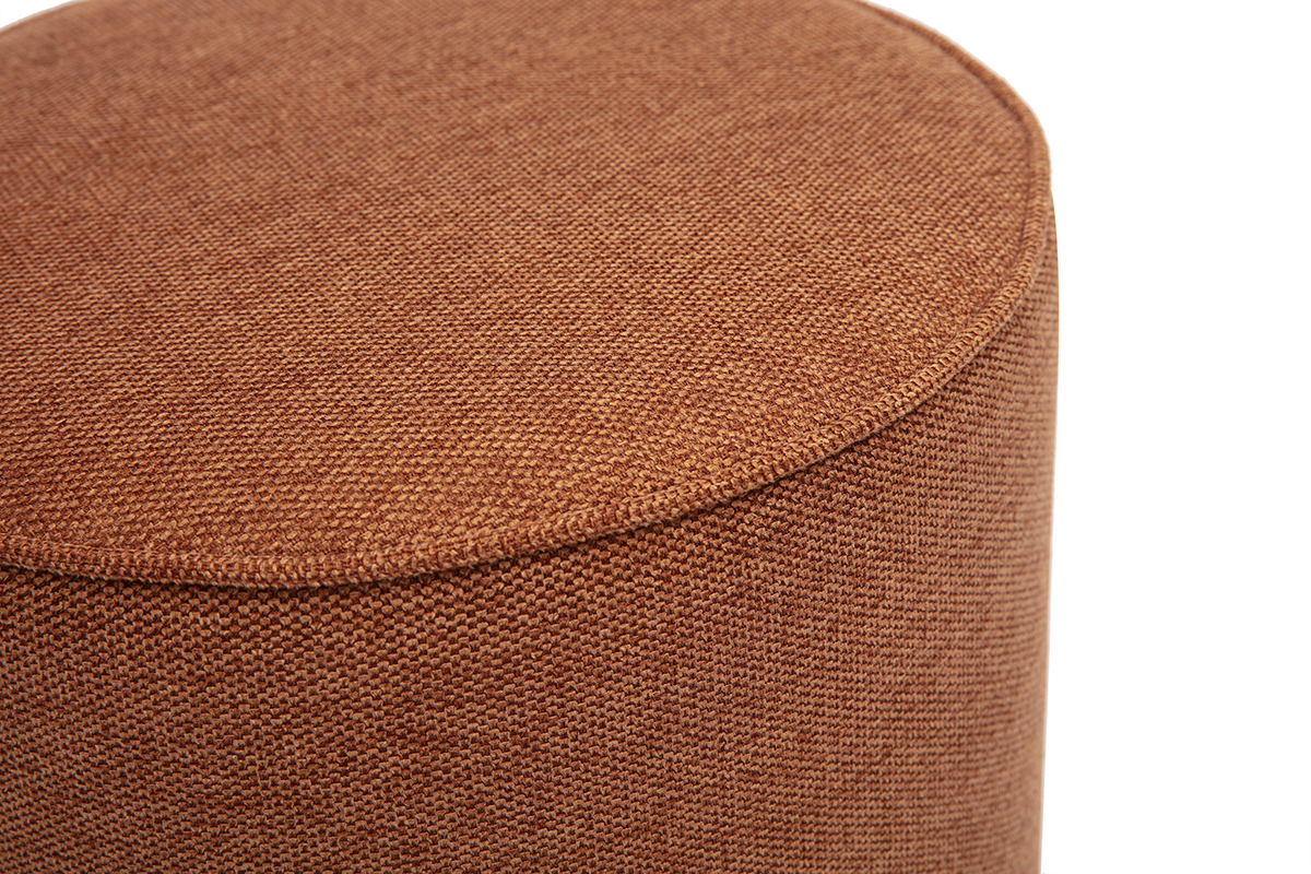 Pouf rond en tissu effet velours textur terre brle D40 cm PAUL