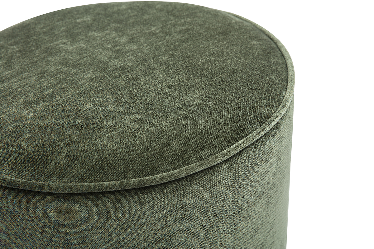 Pouf rond en tissu effet velours vert kaki D40 cm PAUL
