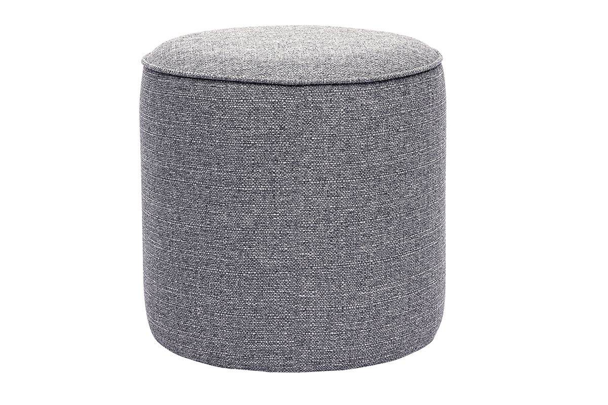 Pouf rond en tissu gris clair D40 cm PAUL