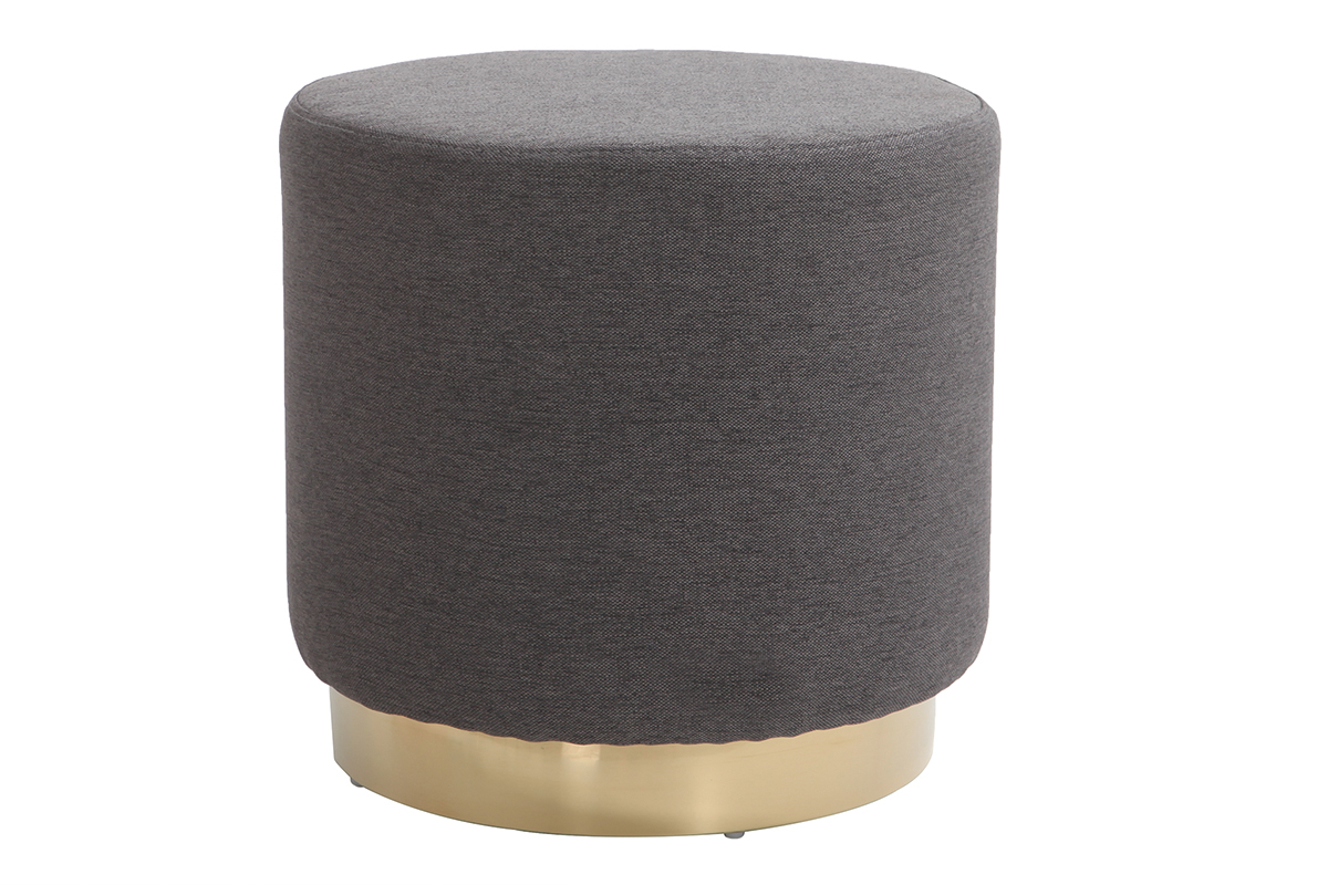 Pouf rond en tissu gris et m�tal dor� BETTY