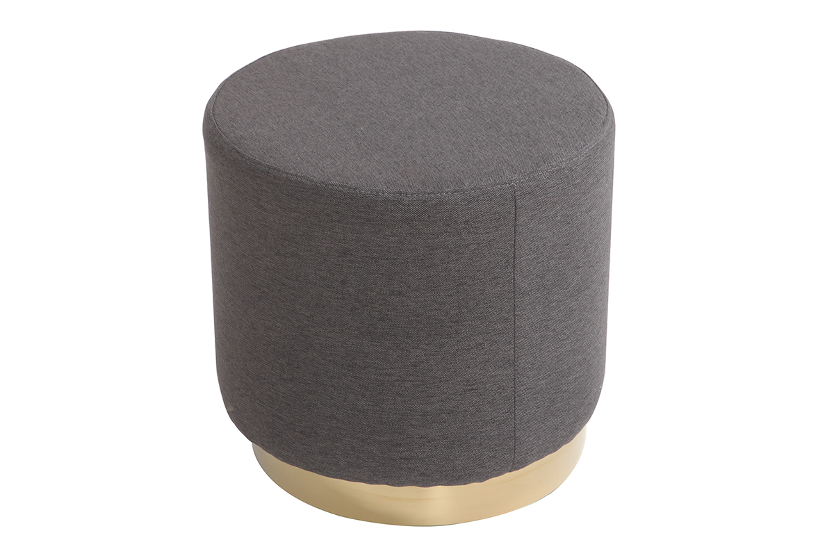 Pouf rond en tissu gris et m�tal dor� BETTY
