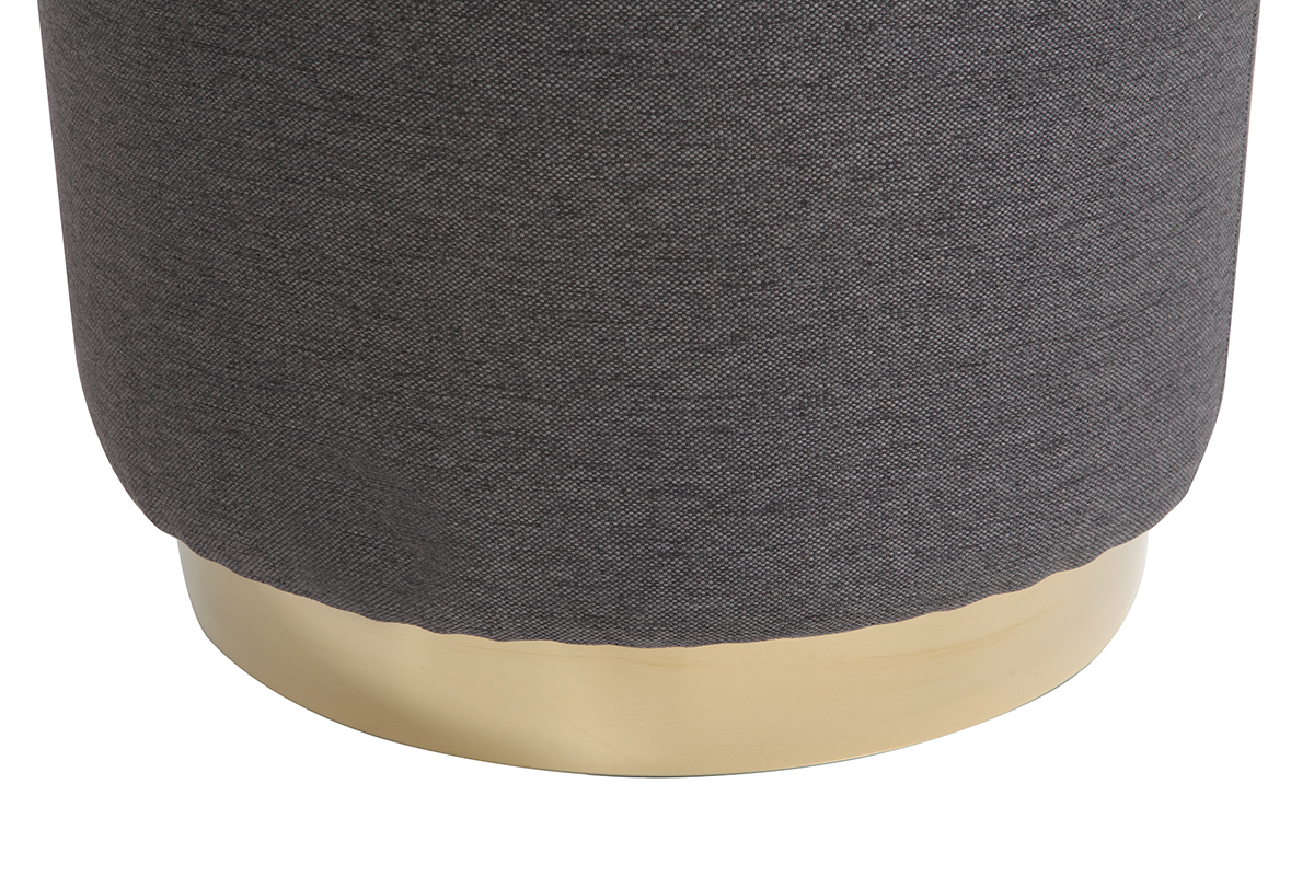 Pouf rond en tissu gris et m�tal dor� BETTY