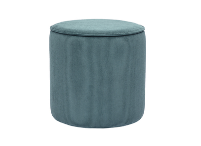 Pouf rond en tissu velours côtelé bleu canard D40 cm PAUL