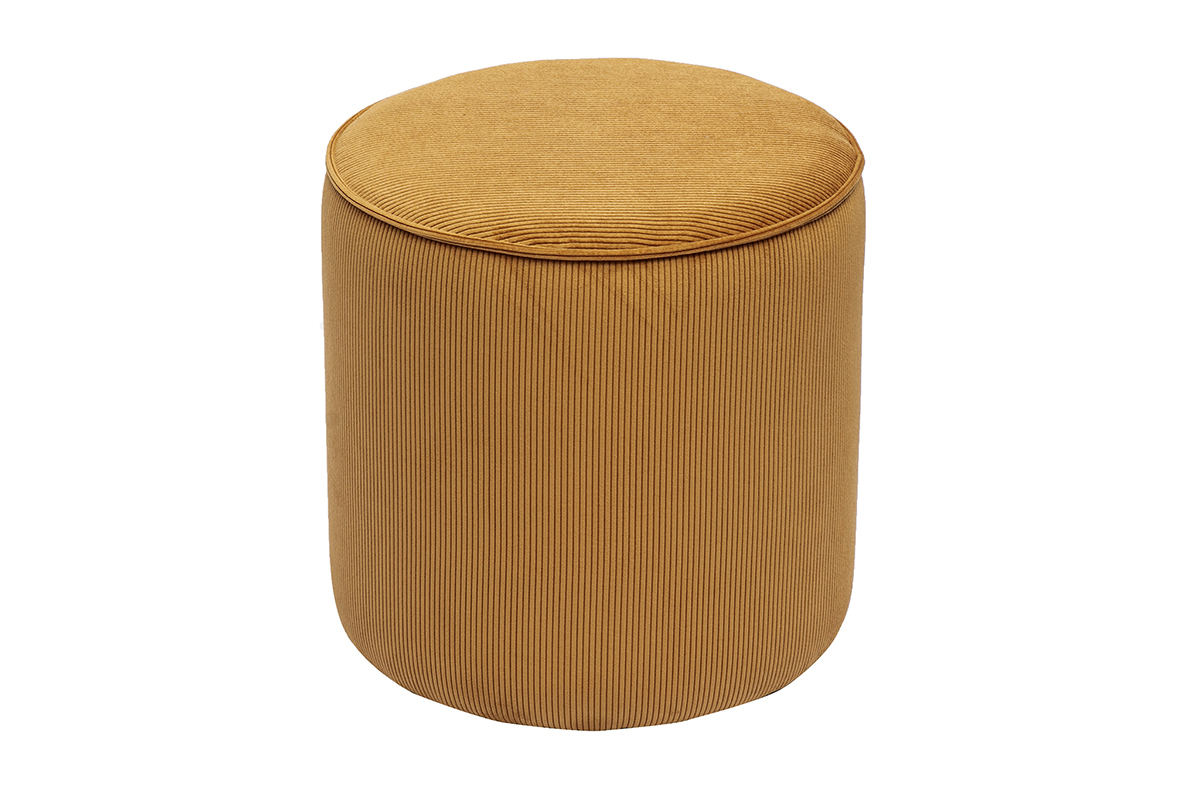 Pouf rond en tissu velours ctel jaune curry D40 cm PAUL