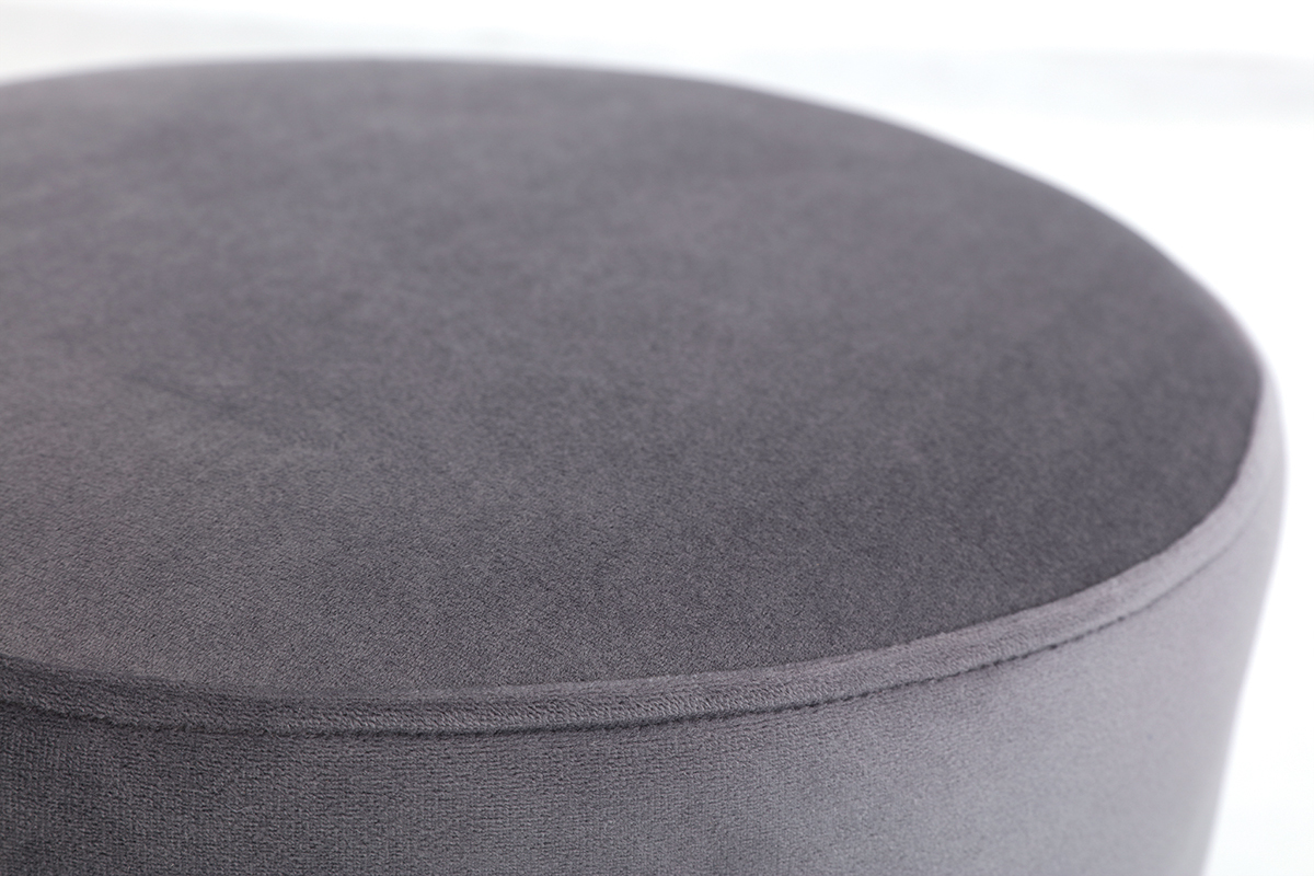 Pouf rond en tissu velours gris et m�tal dor� D38 cm AMAYA