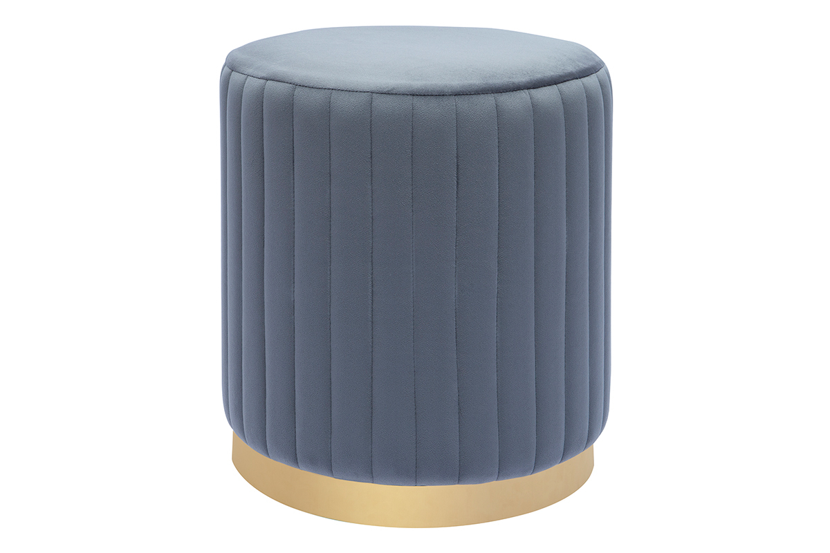 Pouf rond en tissu velours gris et mtal dor D40 cm DONA