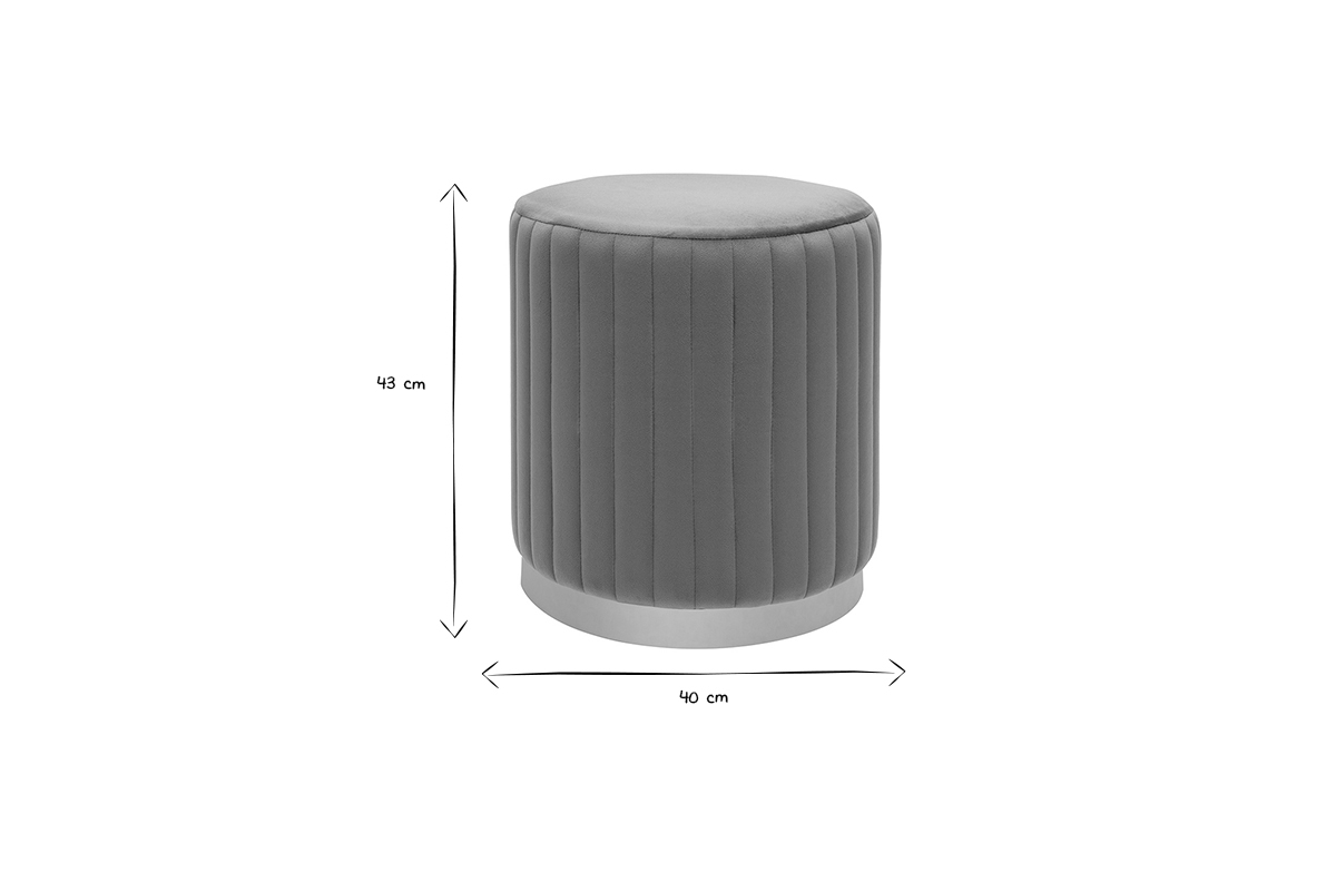 Pouf rond en tissu velours gris et mtal dor D40 cm DONA