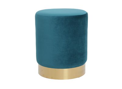 Pouf rond en velours bleu canard et m&eacute;tal dor&eacute; AMAYA