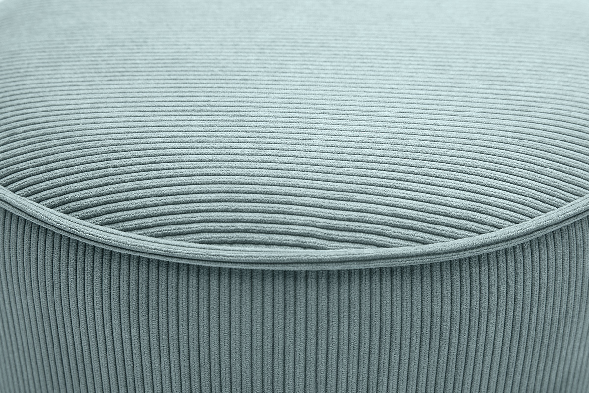 Pouf rond en velours c�tel� bleu gris� D40 cm PAUL