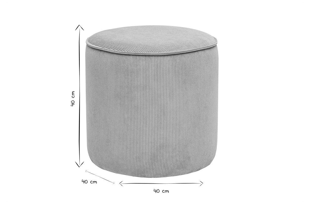 Pouf rond en velours c�tel� bleu gris� D40 cm PAUL