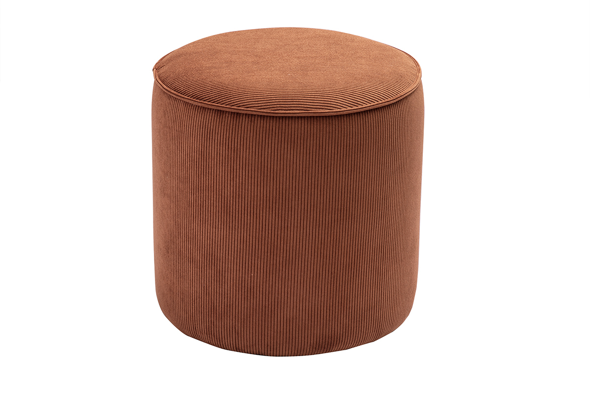 Pouf rond en velours ctel terre brle D40 cm PAUL