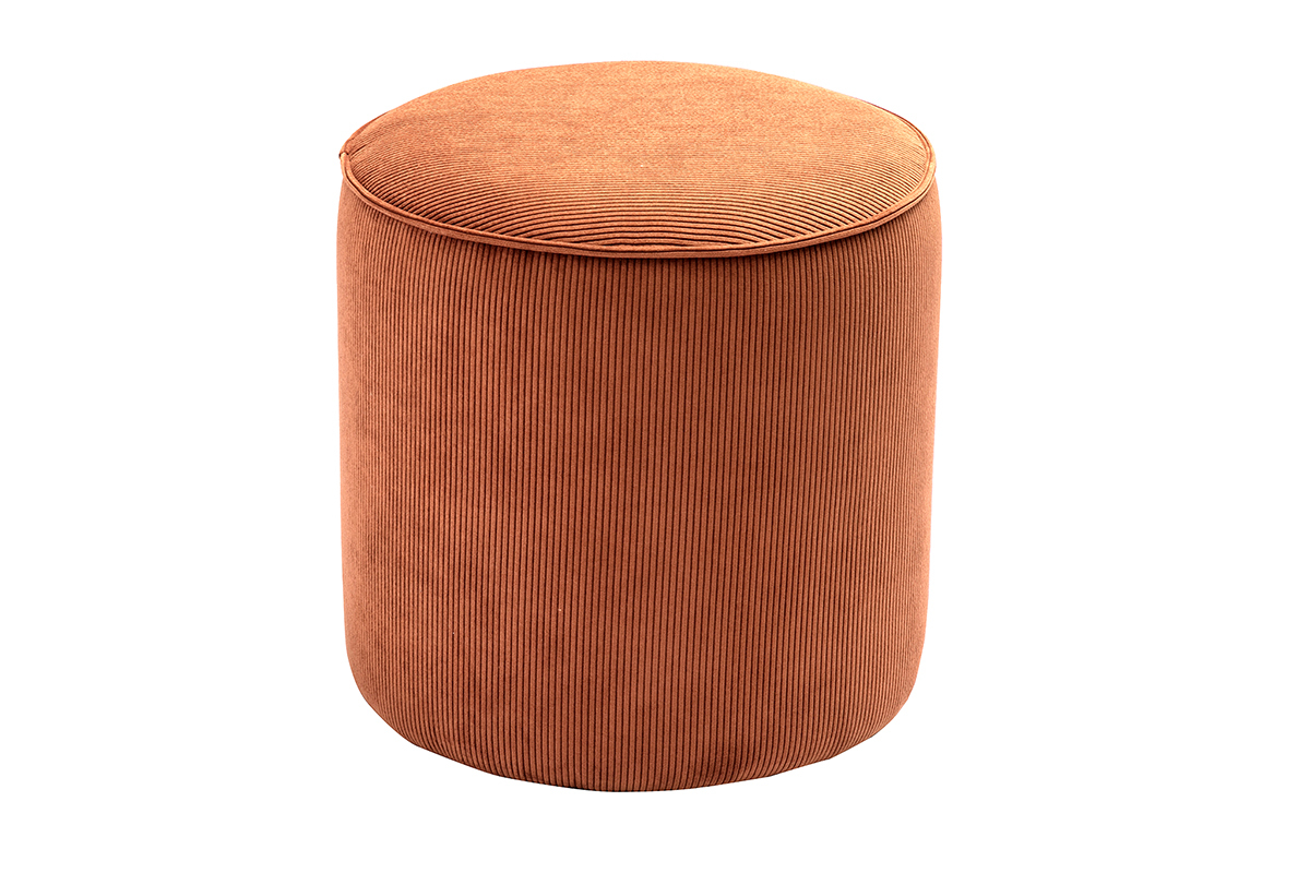 Pouf rond en velours c�tel� terre br�l�e D40 cm PAUL