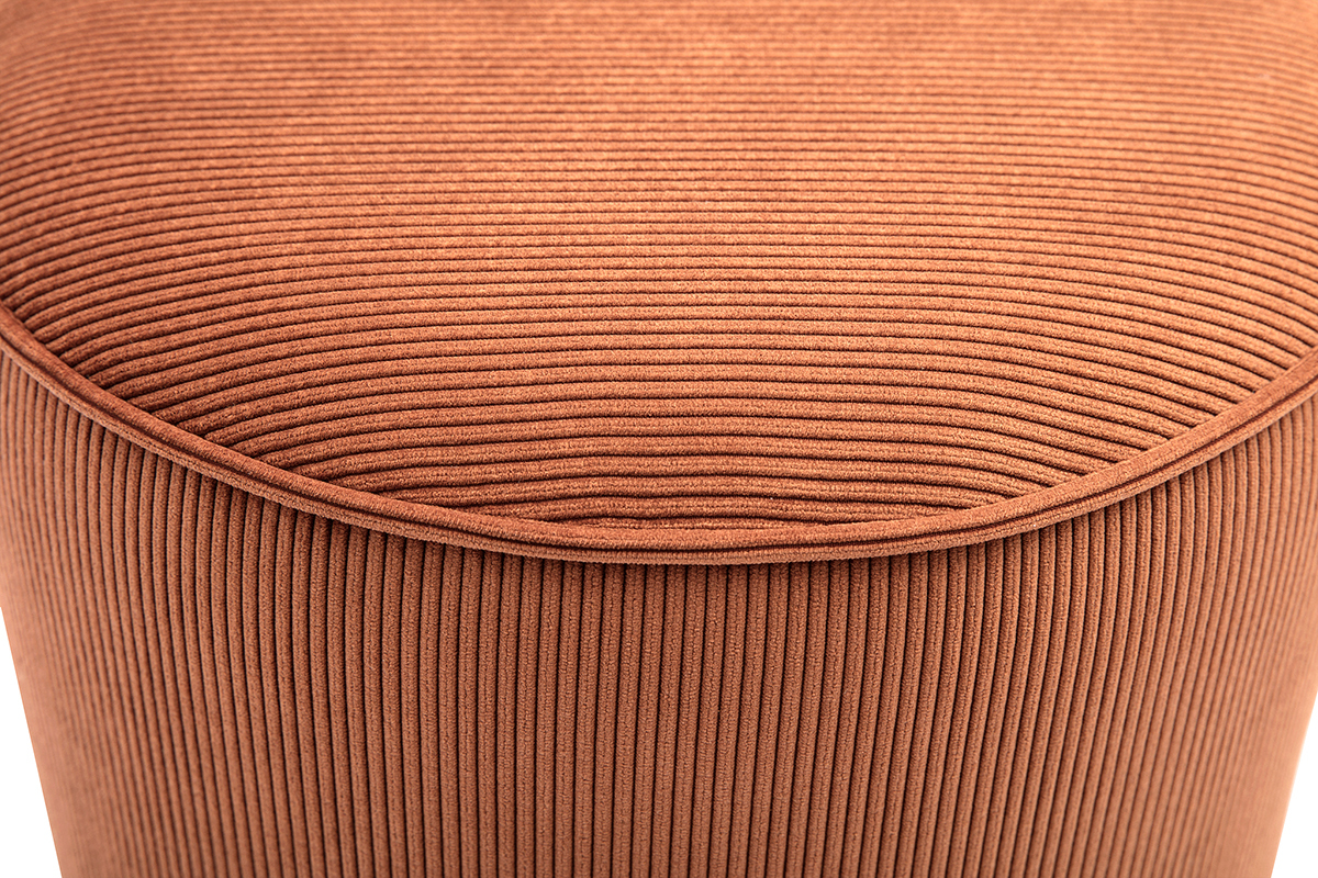 Pouf rond en velours c�tel� terre br�l�e D40 cm PAUL