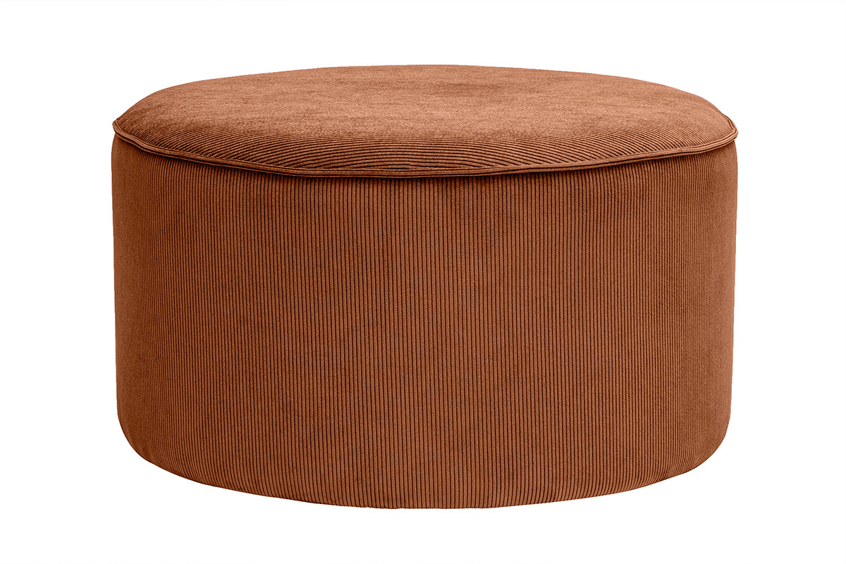Pouf rond en velours ctel terre brle D70 cm PAUL