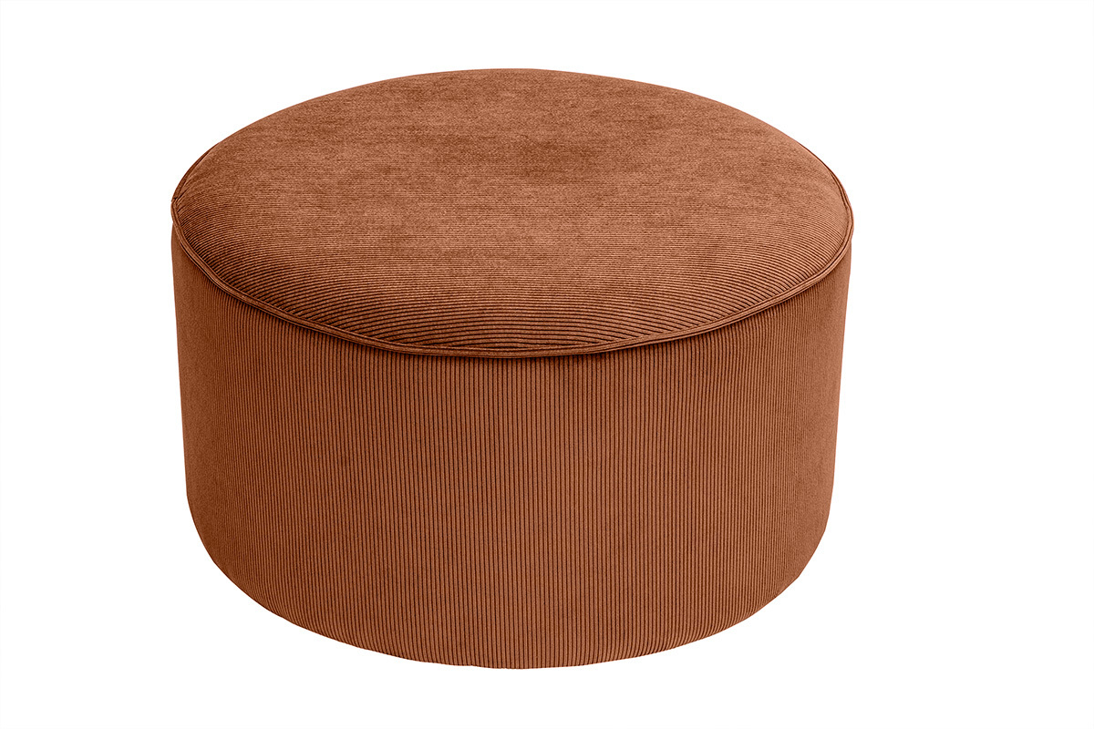 Pouf rond en velours ctel terre brle D70 cm PAUL