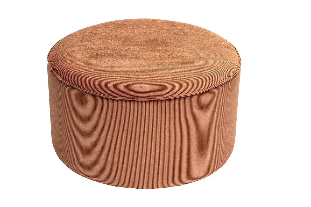 Pouf rond en velours ctel terre brle D70 cm PAUL