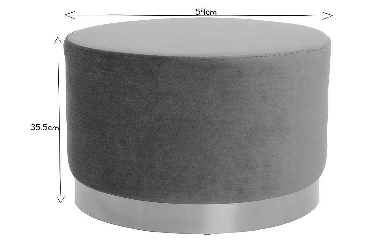 Pouf rond en velours gris et m�tal dor� 54 cm AMAYA