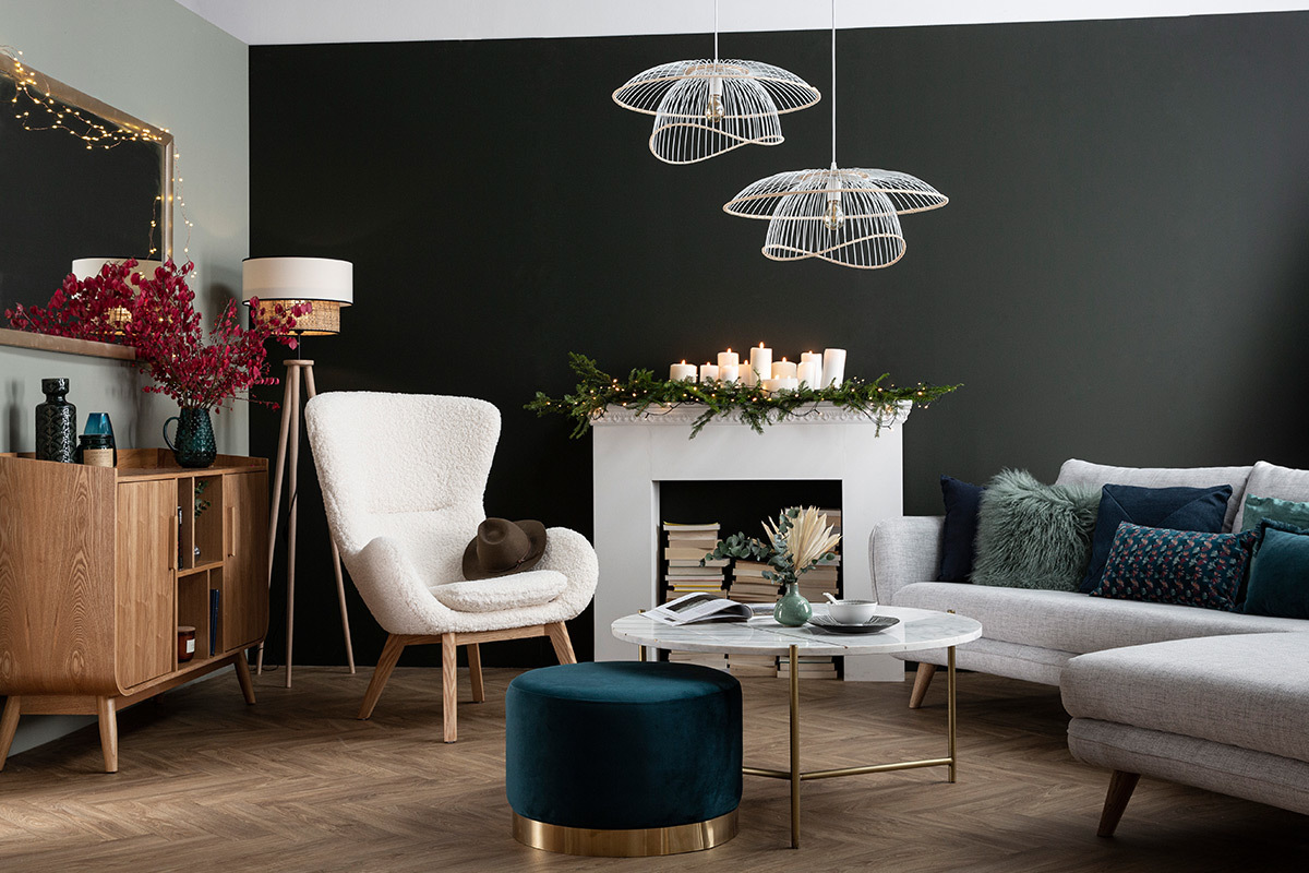 Pouf rond en velours gris et m�tal dor� 54 cm AMAYA