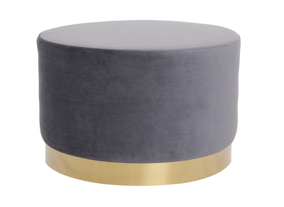 Pouf rond en velours gris et m&eacute;tal dor&eacute; 54 cm AMAYA