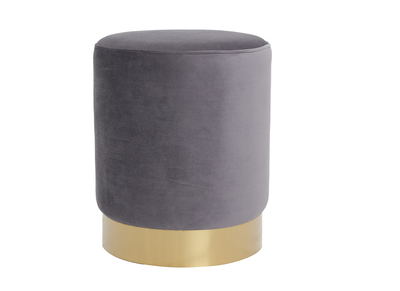 Pouf rond en velours gris et m&eacute;tal dor&eacute; AMAYA