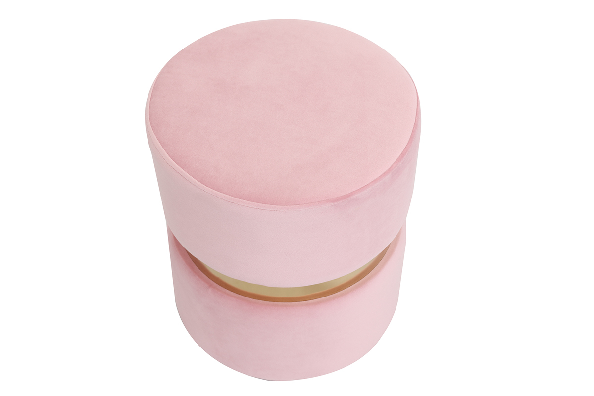 Pouf rond en velours rose et mtal dor JOY